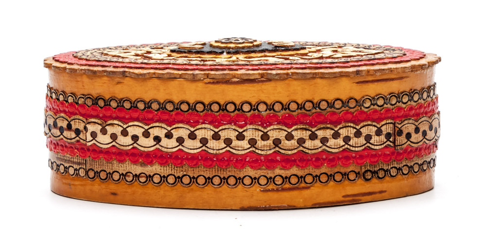70x110 mm Siberian Patterns hand made Birchbark Jewelry Box (by Maxim Birch)