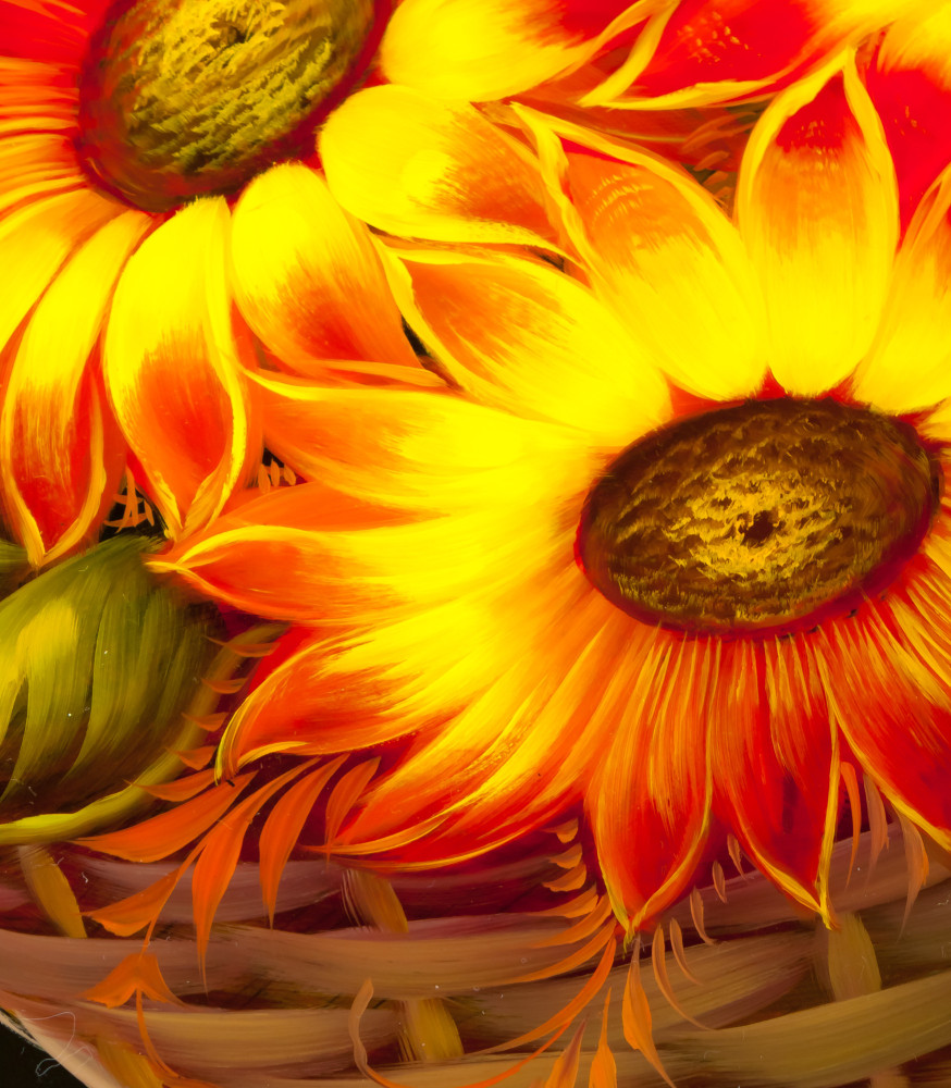 d 420 mm Sun Flowers & Zhostovo Patterns hand painted and lacquered by Golovina Metal Forged Tray (by Lada Crafts)