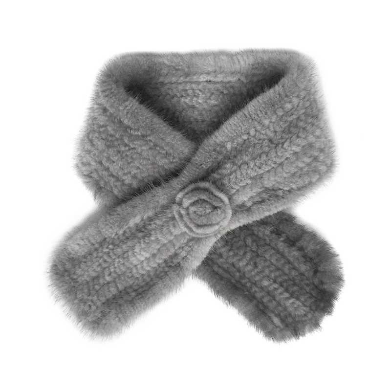 U Knitted Mink Fur 10x90cm Scurf with rose