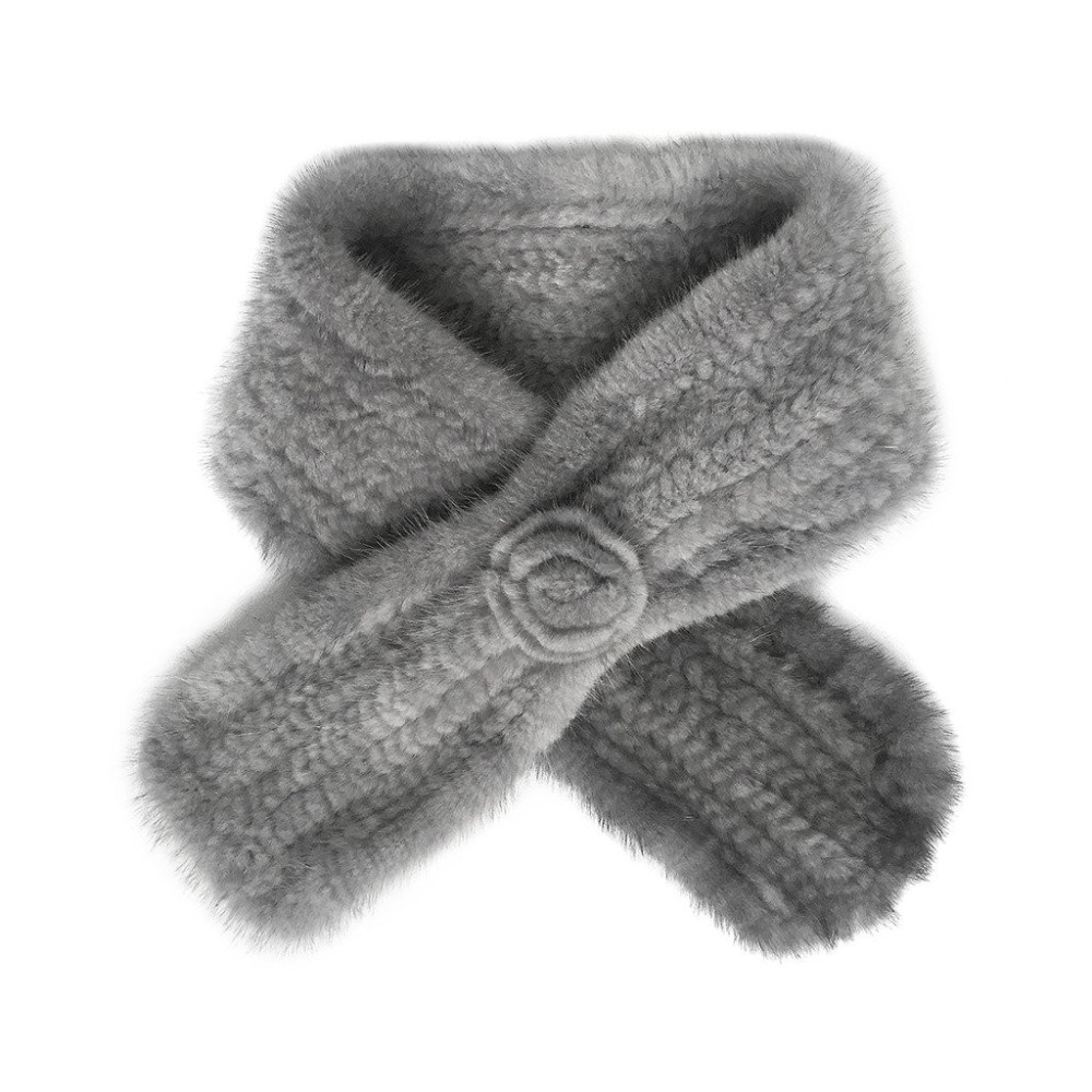U Knitted Mink Fur 10x90cm Scurf with rose