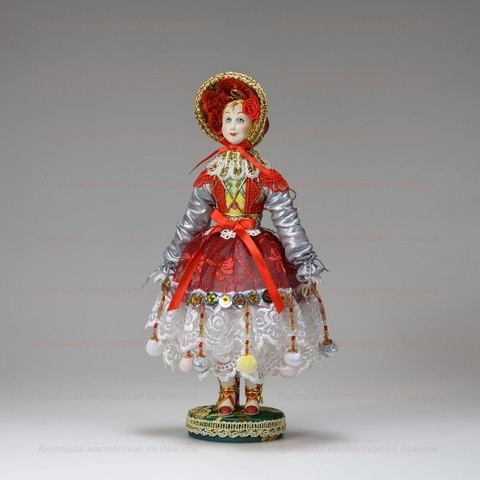 Girl in a Summer Dress and Hat Porcelain Doll on a Stand - 10 Inches