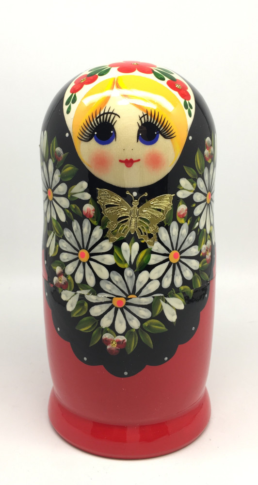 190 mm Khohloma Hand Painted Wooden Matryoshka Doll 5pcs (by Alena Crafts)