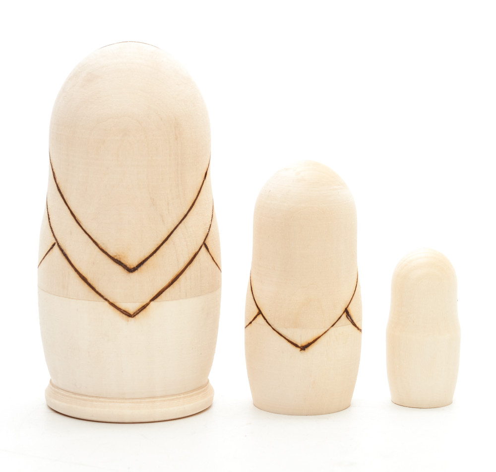 100 mm Blanc Matryoshka Traditional 1 doll 3 pcs inside with paints, brushes, instruction manual (by Sergey Carved Wooden Dolls)