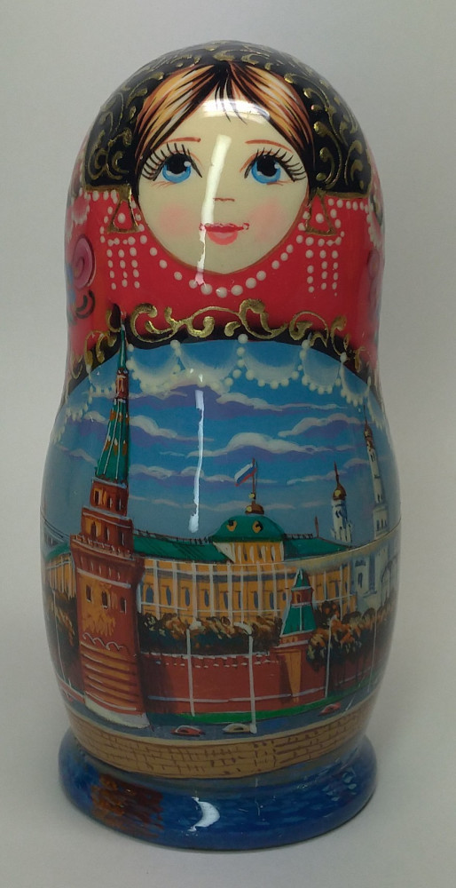 120 mm Moscow Kremlin hand painted on wooden Matryoshka doll 5 pcs (by A Studio)