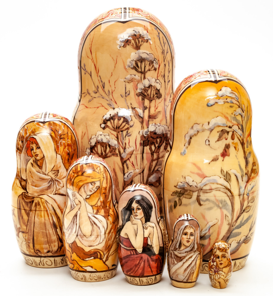 220 mm Winter hand painted on Wooden Matryoshka doll 7 pcs (by Trifinov Studio)