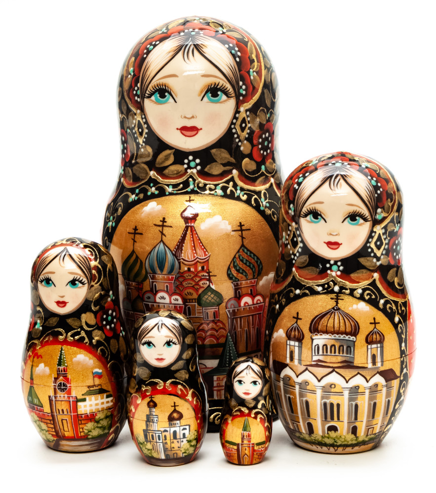 140 mm Moscow Snt Basil Cathedral hand painted on wooden Matryoshka doll 5 pcs (by A Studio)