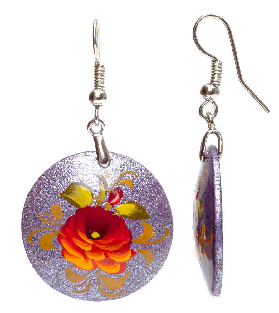 d 25mm Zhostovo wooden Earrings (by Lada Workshop)