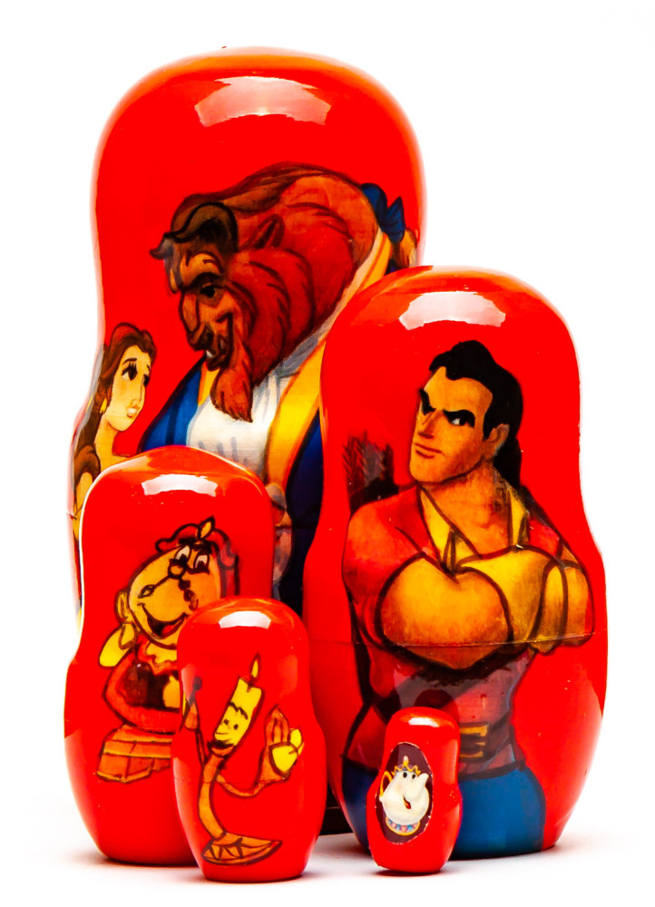 110mm The Beauty and the Beast Hand Painted Matryoshka Doll 5 pcs (by Konstantin Crafts)