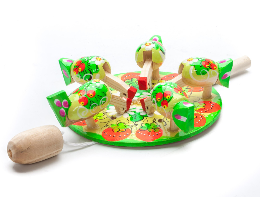 200x140 mm Pecking Chicken Hand Carved and Painted Russian Wooden Toy (by Bogorodskoe Studio)