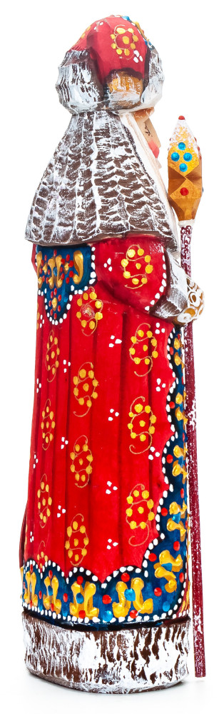 190 mm Santa with a Magic Staff and a Bag Carved Wood Hand Painted Collectible Figurine (by Natalia Nikitina Workshop)