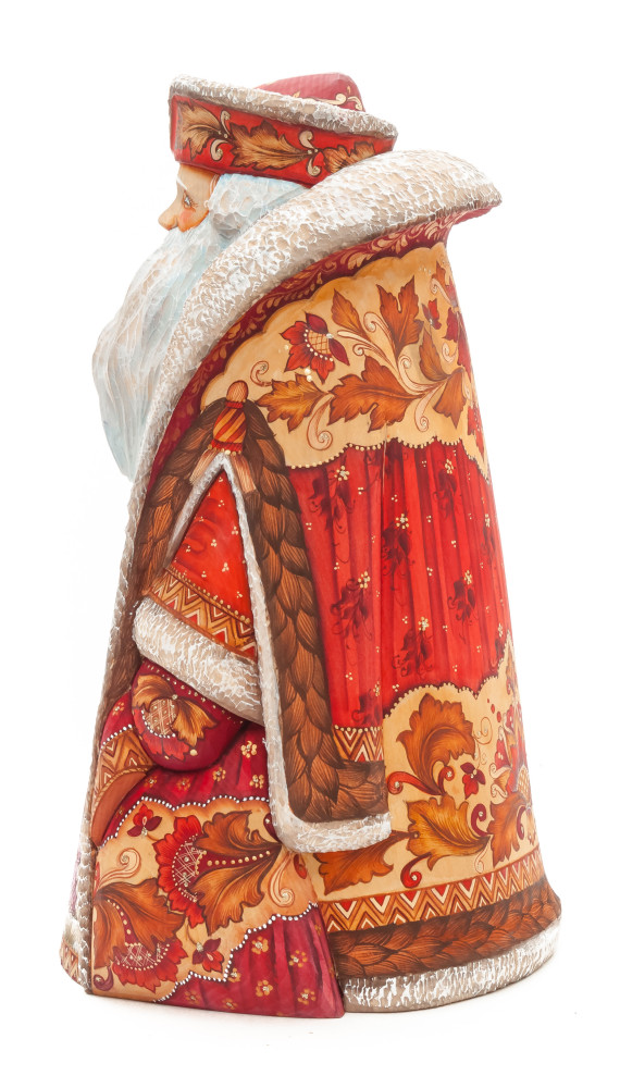 300 mm Santa with a Magic Staff and a Bag with hand painted Angel with Kids Carved Wood Collectible Figurine (by Sergey Christmas Workshop)