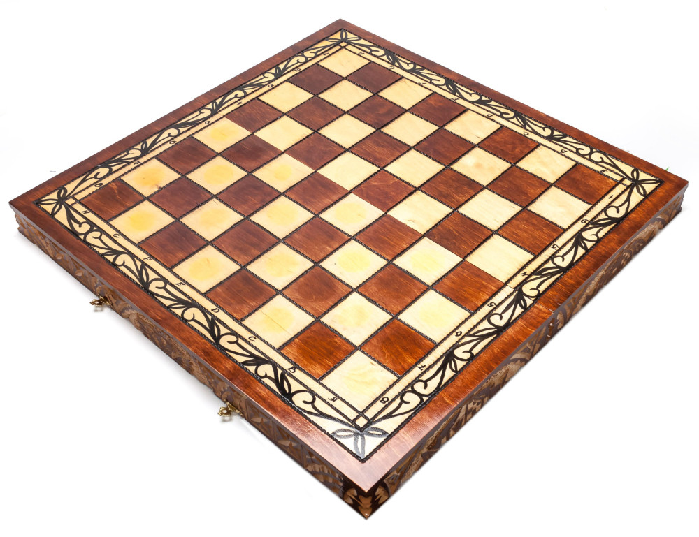 500x500 mm Hand Carved Chess Pieces on Inlaid Wood Board Box (by Fyodor Chess Workshop)