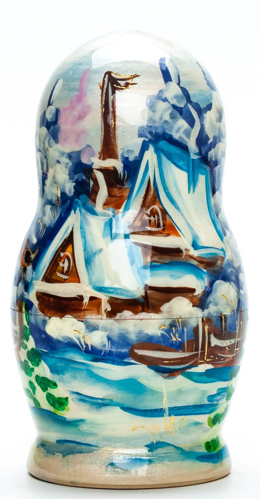 130 mm Santa Claus and Snowmaiden Princess hand painted wooden Matryoshka Doll 5 pcs (by Skazka)