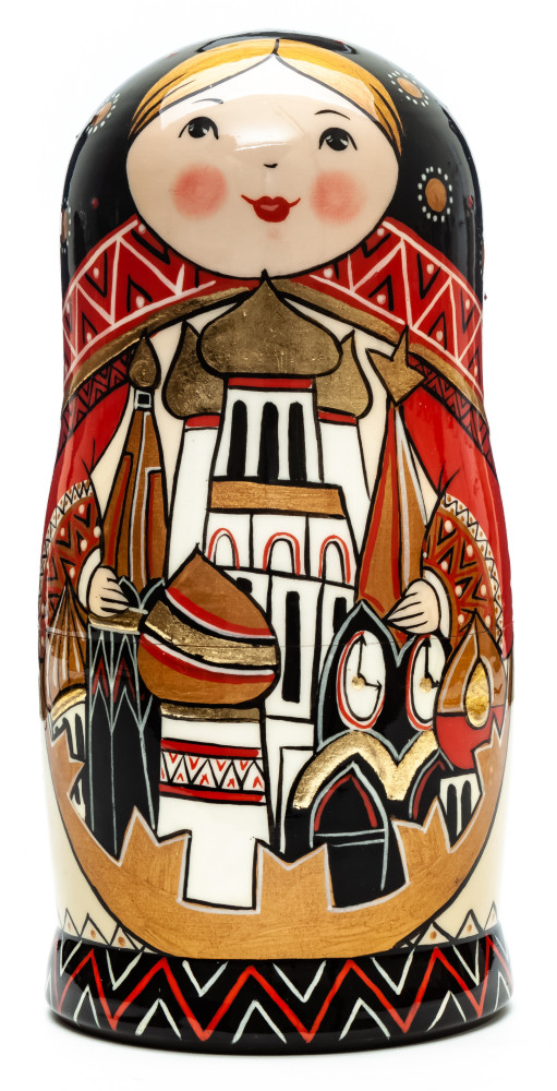 180 mm Moscow Snt Basil Cathedral hand painted by Lentuloff on wooden Matryoshka doll 5 pcs (by A Studio)