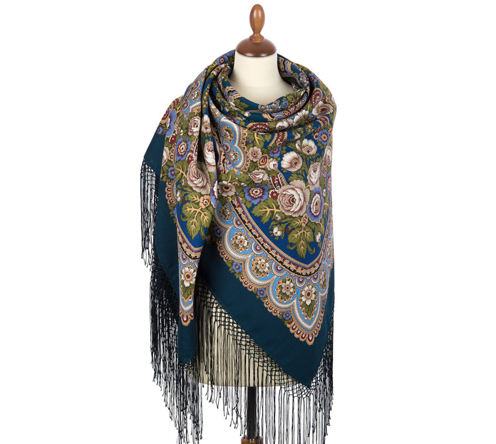 Shop Thick Woolen Fabric Shawls with Silk Fringe 148x148 cm Шаль «Посадский» online at Skazka.site | Eligible for fast shipping and free returns. Шаль «Посадский»