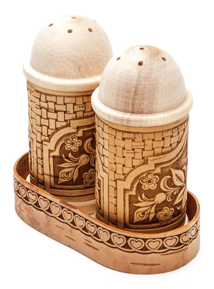 95x50 mm Salt and Pepper hand made birch Set with Tray (by Maxim Birch)