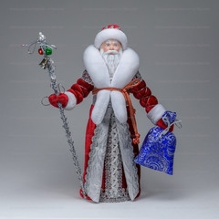 Santa Claus hand made Porcelain Doll with a Staff and a Gift Bag - 11 Inches (by Le Russe)