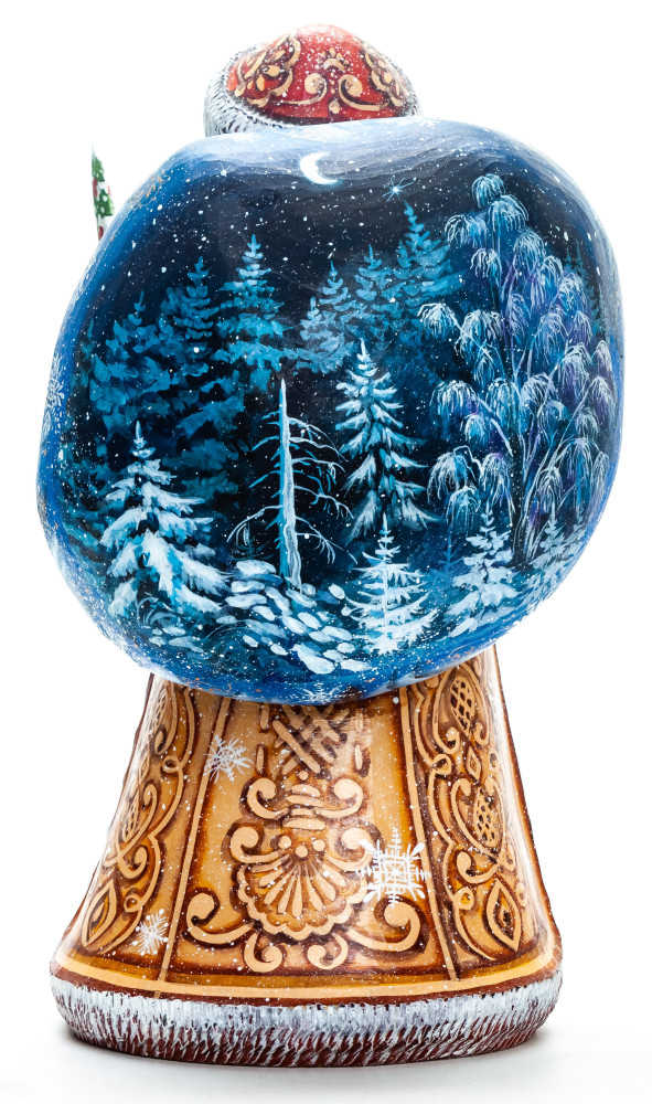 250 mm Santa with a Magic Staff and a Bag Carved Wood Hand Painted Collectible Figurine  (by Natalia Crafts)