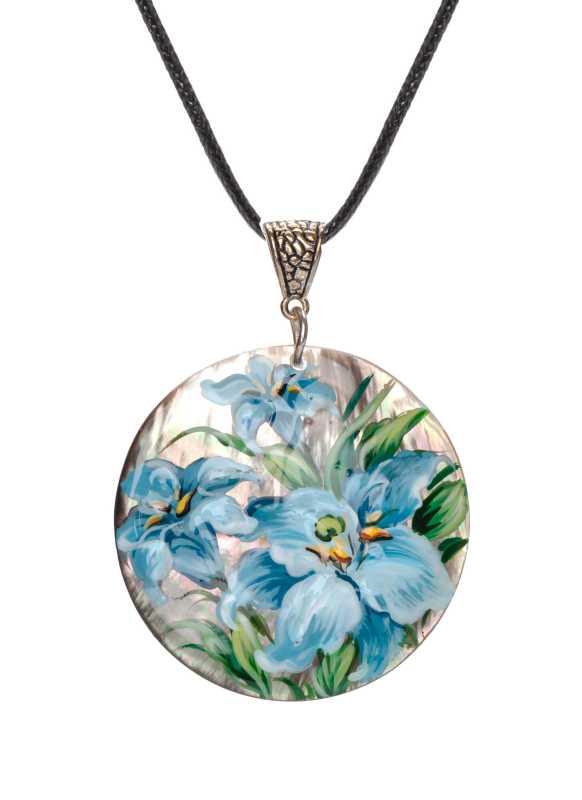 d50 mm Flowers hand painted Nacre Pendant (by Tatiana Shkatulka Crafts)