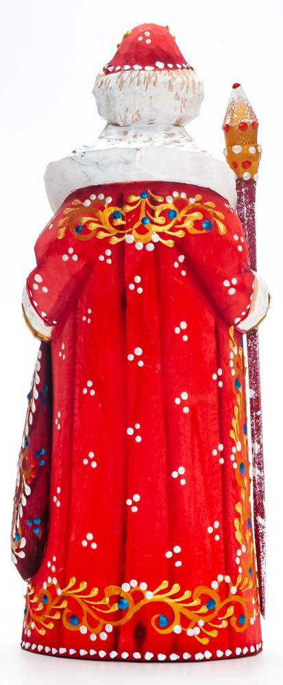 170 mm Santa with a Magic Staff and a Bag Carved Wood Hand Painted Collectible Figurine  (by Natalia Nikitina Workshop)
