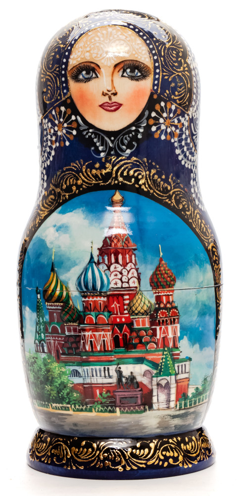 200 mm Moscow Snt Basil Cathedral hand painted wooden Matryoshka doll 5 pcs (by Trifonov Studio)