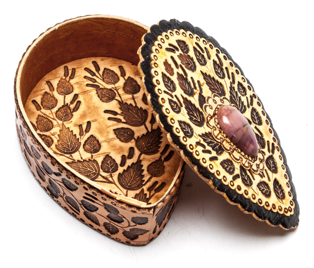 70x95 mm Siberian Patterns hand made Birchbark Jewelry Box (by Maxim Birch)