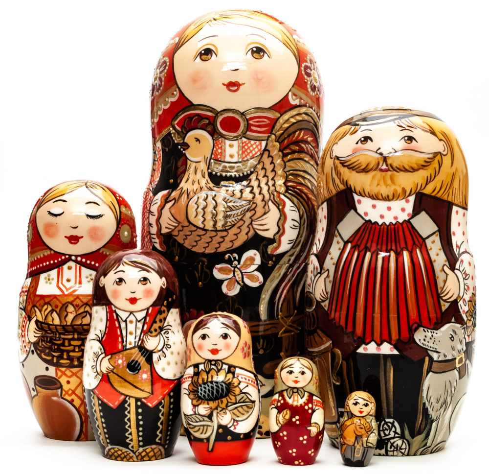 220 mm Maiden with Cockerel hand painted wooden Matryoshka doll 7 pcs (by A Studio)