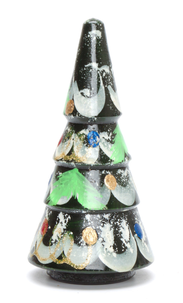 125 mm Christmas Wooden Green Tree with Hand Painted Garlands and Decorations