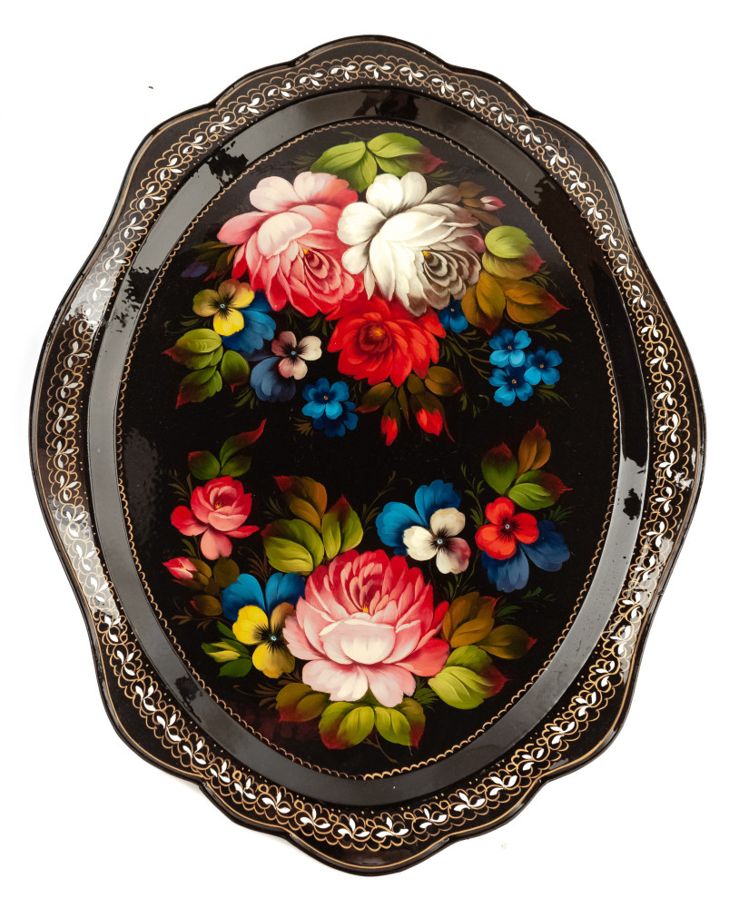 360x480 mm Zhostovo Patterns hand painted and lacquered Metal Forged Tray (by Lada Crafts)