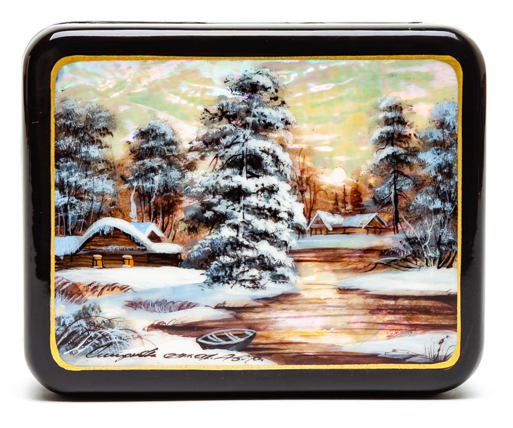 100x80mm Winter Landscape Hand Painted Jewellery Box (by Tatiana Shkatulka Crafts)