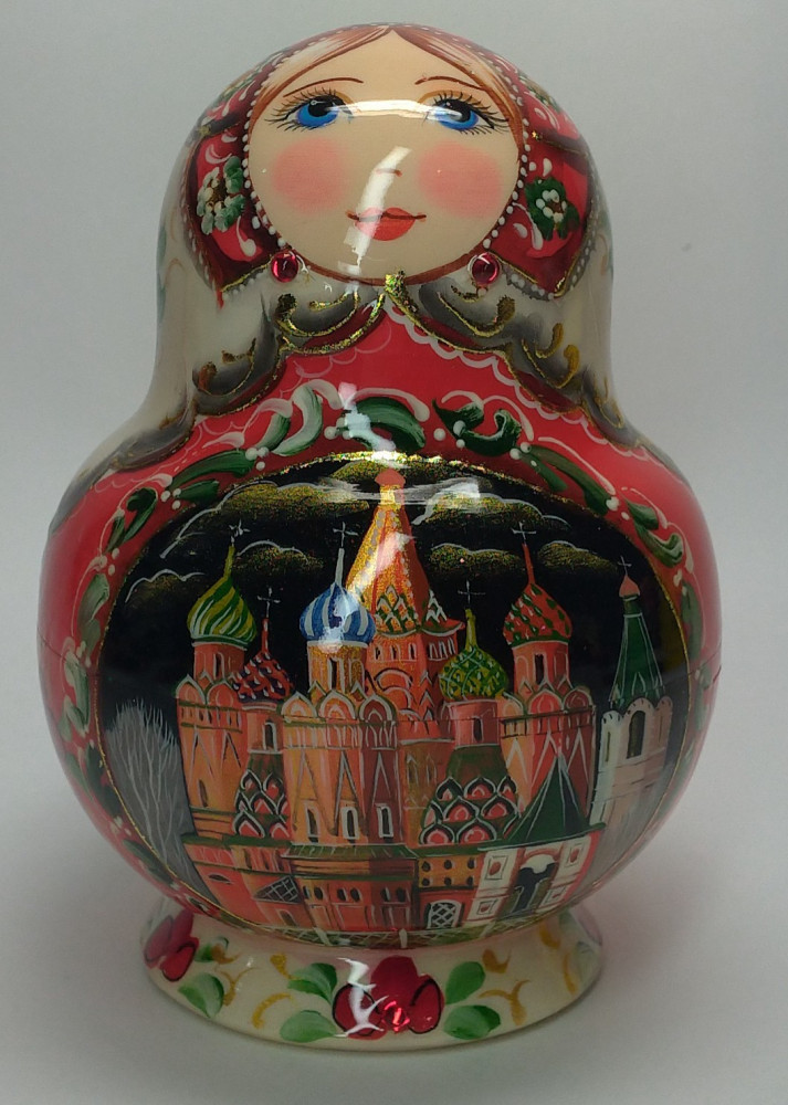 130 mm Moscow Cathedrals hand painted wooden round Matryoshka doll 10 pcs (by A Studio)