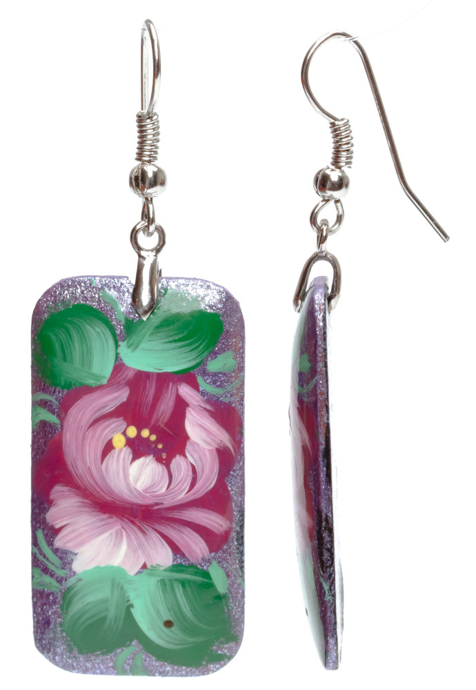20x35mm Zhostovo wooden Earrings (by Lada Workshop)