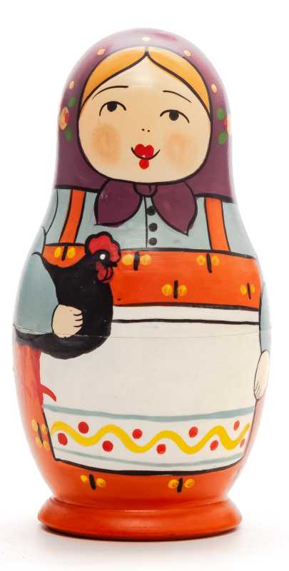  110 mm Mistress with black Cockerel hand painted Traditional Russian Wooden Matryoshka doll 5 pcs (by Igor Malyutin)