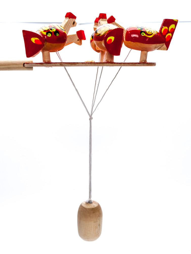 200x140 mm Pecking Chicken Hand Carved and Painted Russian Wooden Khokhloma Toy (by Bogorodskoe Studio)