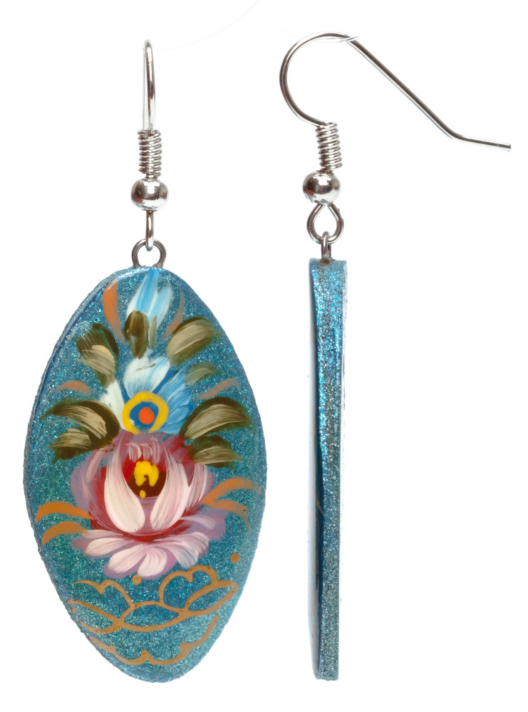 20x35mm Zhostovo wooden Earrings (by Lada Workshop)