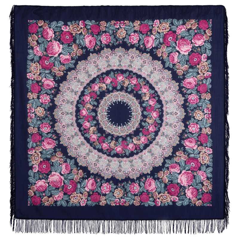 146x146 mm Prayer Woolen Shawl with Woolen Fringe Pavlovo Posad Manufactory