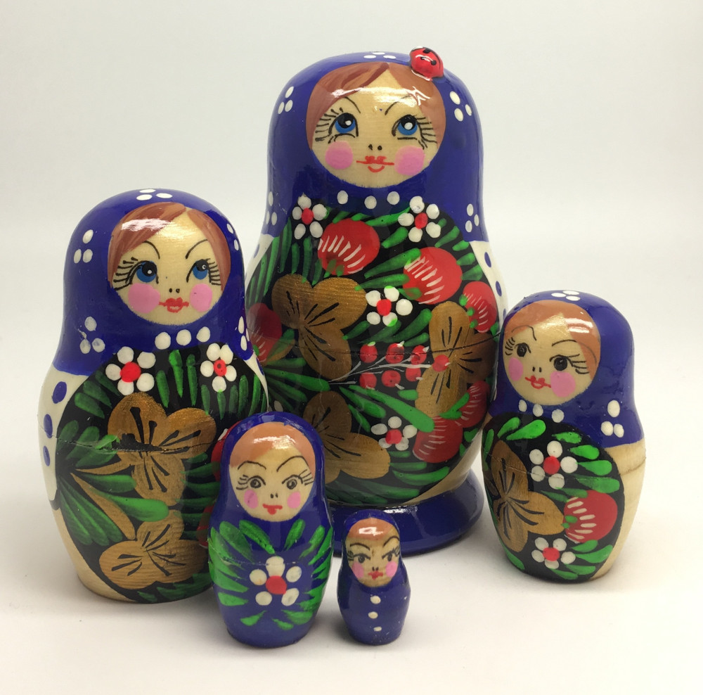 100 mm Maidan Art Hand Painted Matryoshka Doll with Ladybug 5 pcs (by Oleg Crafts)
