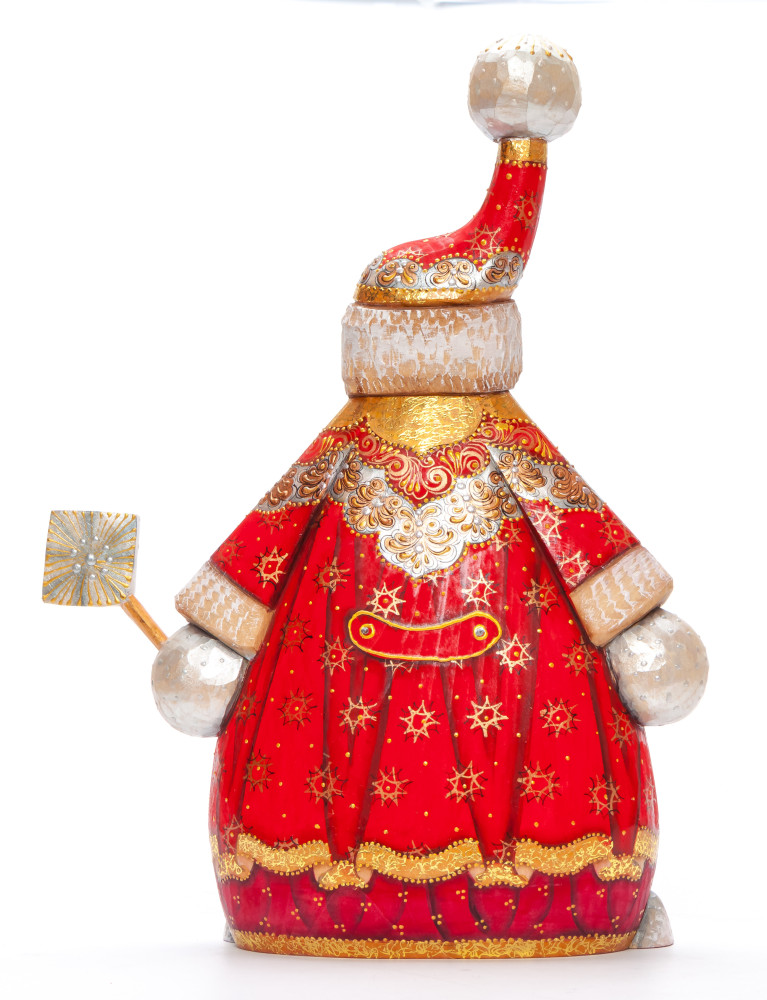 280 mm Santa with a Magic Staff and a Green Christmas Tree Carved Wood Hand Painted Collectible Figurine (by Igor Carved Wooden Figures Studio)
