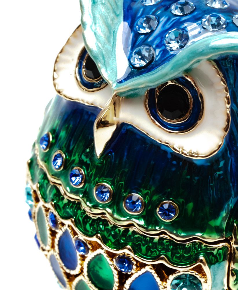 60 mm Owl with the Rhinestones Blue Jewellery Box