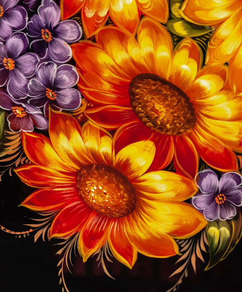 370x480 mm Zhostovo Patterns hand painted and lacquered by Blagova Metal Forged Tray (by Lada Crafts)
