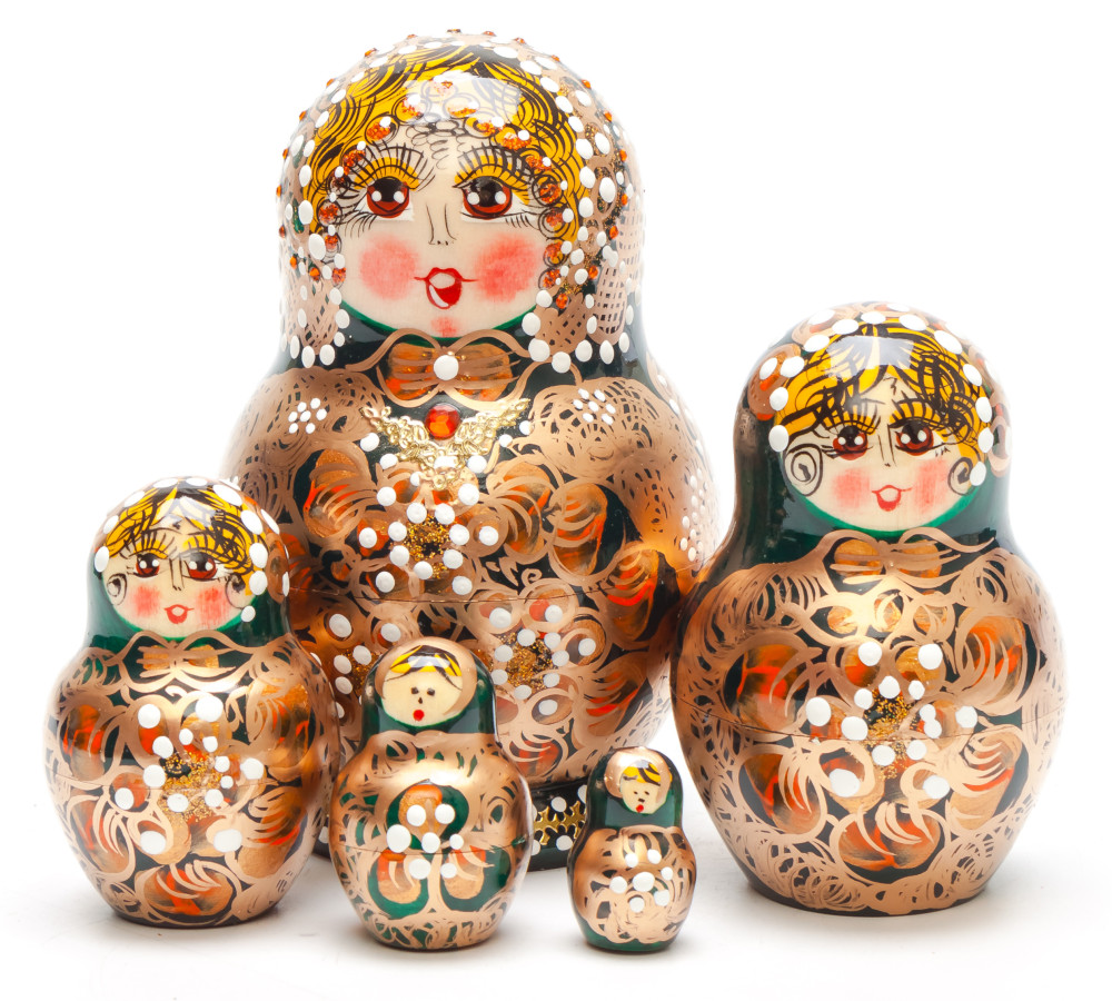 120 mm Russian North Pattern hand painted Wooden Matryoshka Doll 5 inside (by Snezana Studio)