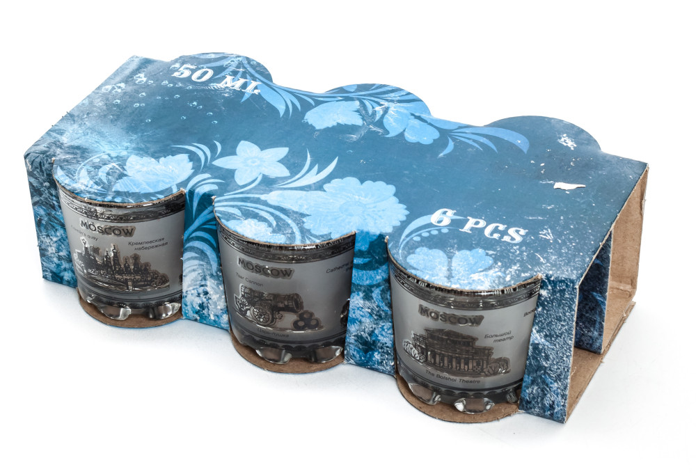 50 ml Moscow Views Grey and White Decal Shot Glass set of 6 pcs (by AKM Gifts)