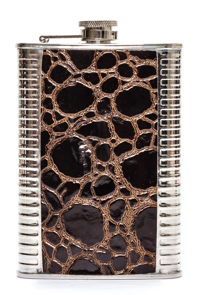 9 oz Dark Brown Leather Coated Metal Flask