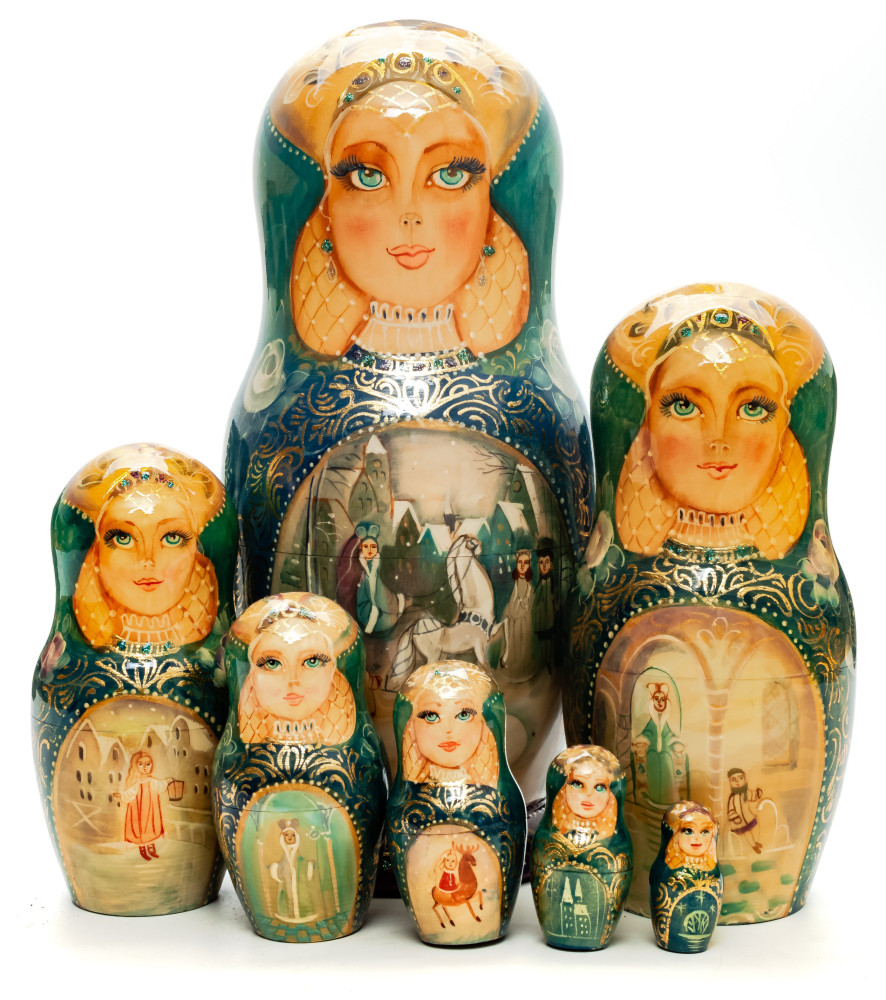 260mm The Snow Queen hand painted Matryoshka round Doll 7pcs (by Golden Cockerel)