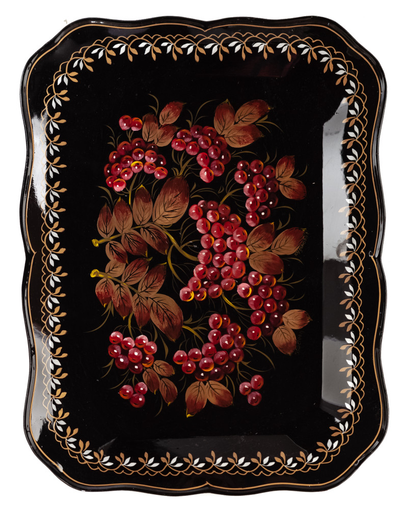 250x330 mm Zhostovo Patterns hand painted and lacquered by Kudinova Metal Forged Tray (by Lada Crafts)