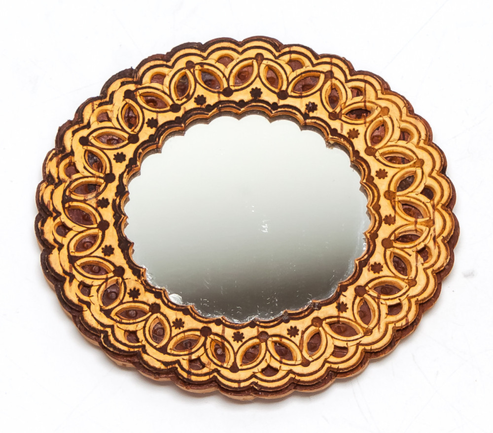 d 80 mm Patterns hand made Birchbark Mirror (by Maxim Birch)