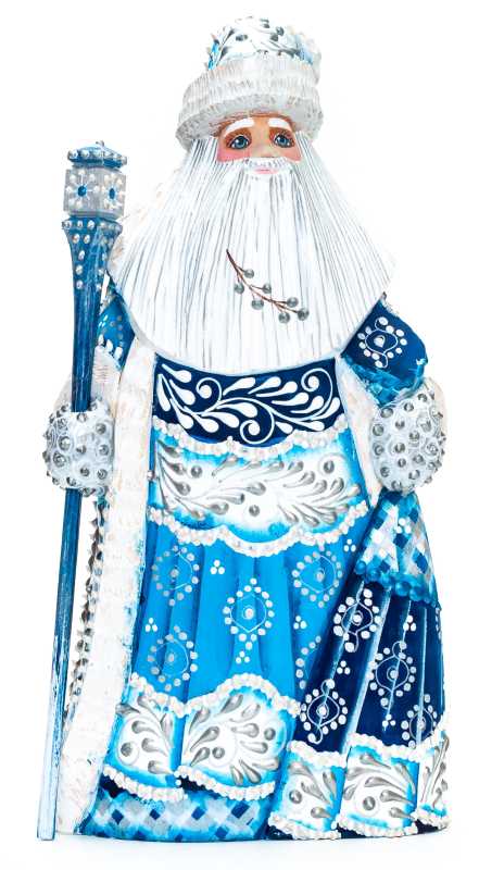 210 mm Santa with a Magic Staff Carved Wood Hand Painted Collectible Figurine  (by Natalia Nikitina Workshop)