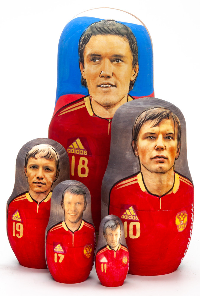 180mm Yuri Zhirkov from Russia Hand Painted Matryoshka Doll 5 pcs (by Konstantin Studio)