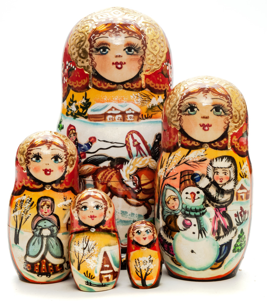 160mm Russian Winter hand painted Matryoshka doll 5pcs