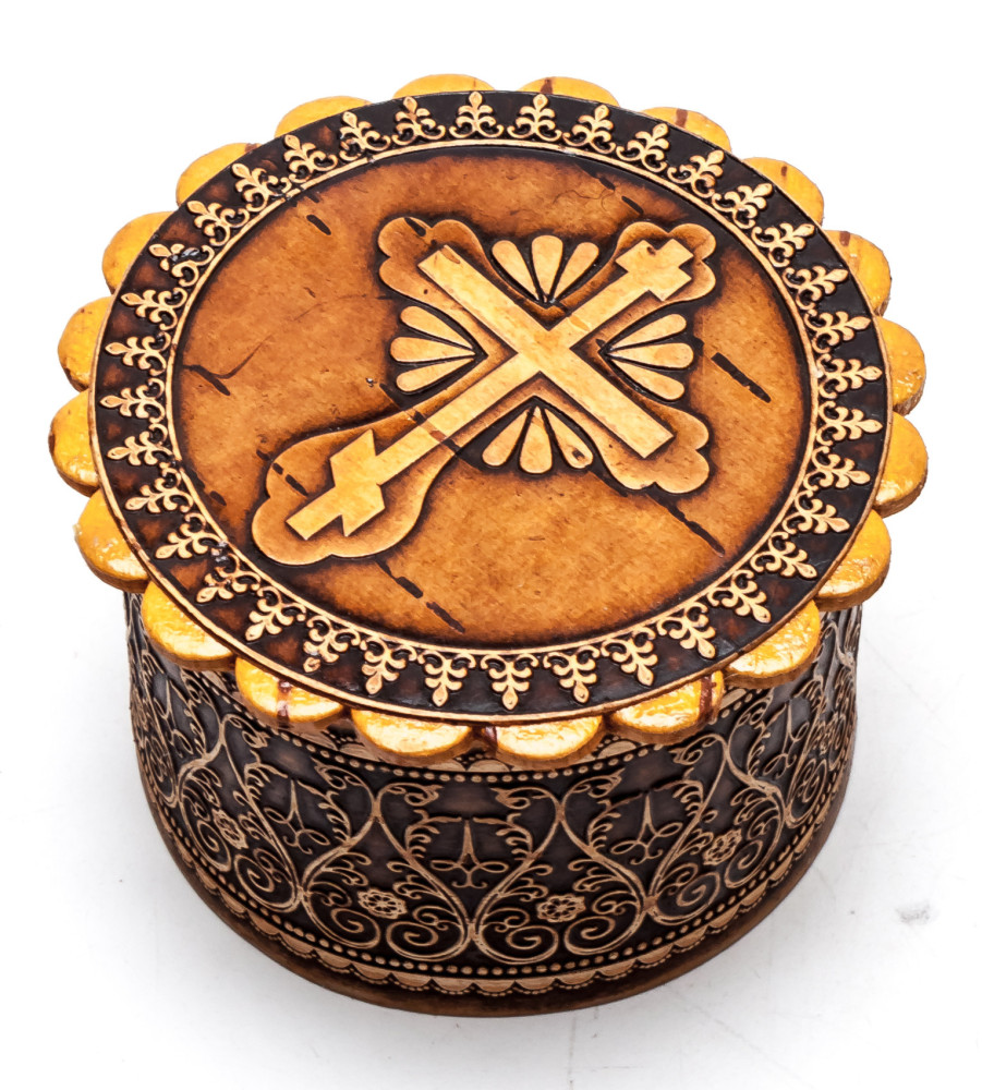 d 60 mm Siberian Patterns hand made Birchbark Jewelry Box (by Maxim Birch)